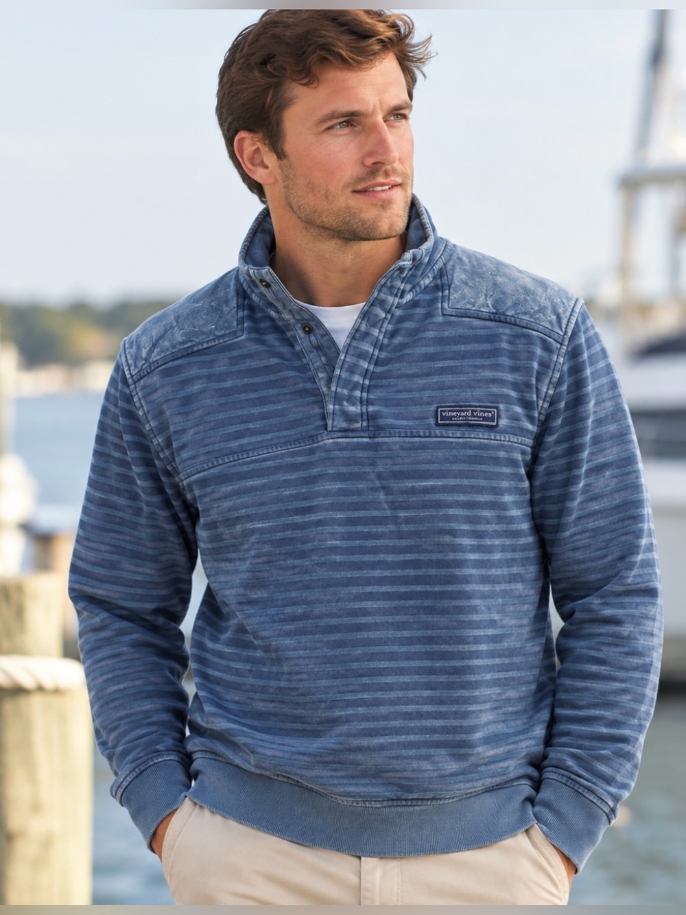 Vineyard Vines Men’s Sz L Blue Surfside Woodhouse Garment Dye Shep Shirt